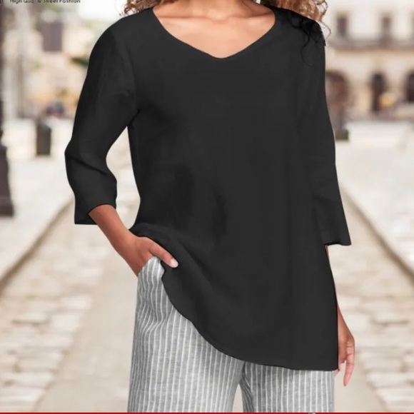 New Women 3/4 Sleeve Blouse l V Neck Solid Color Casual Loose T Shirt Sz S - Picture 5 of 7